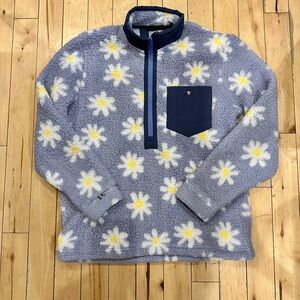 Floral Fleece Pullover Jacket - Blue and Yellow
